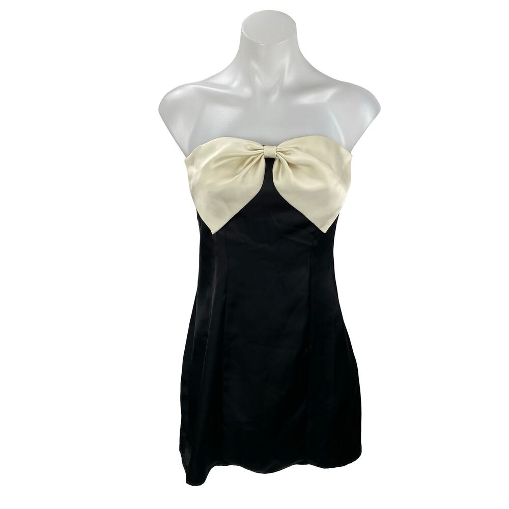 NEW Princess Polly Kesy Bow Black Strapless Bandeau Tube A Line Mini Dress Sz 4